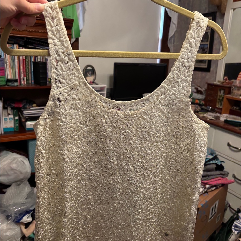Abercrombie & Fitch Lace Scoop Neck Tank in Ivory
